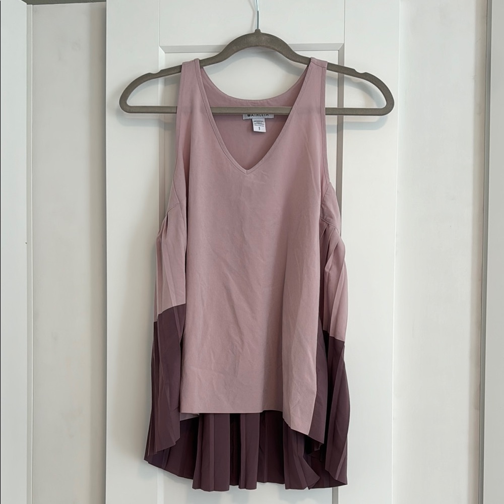 Athleta color block purple racer back pleated tank top